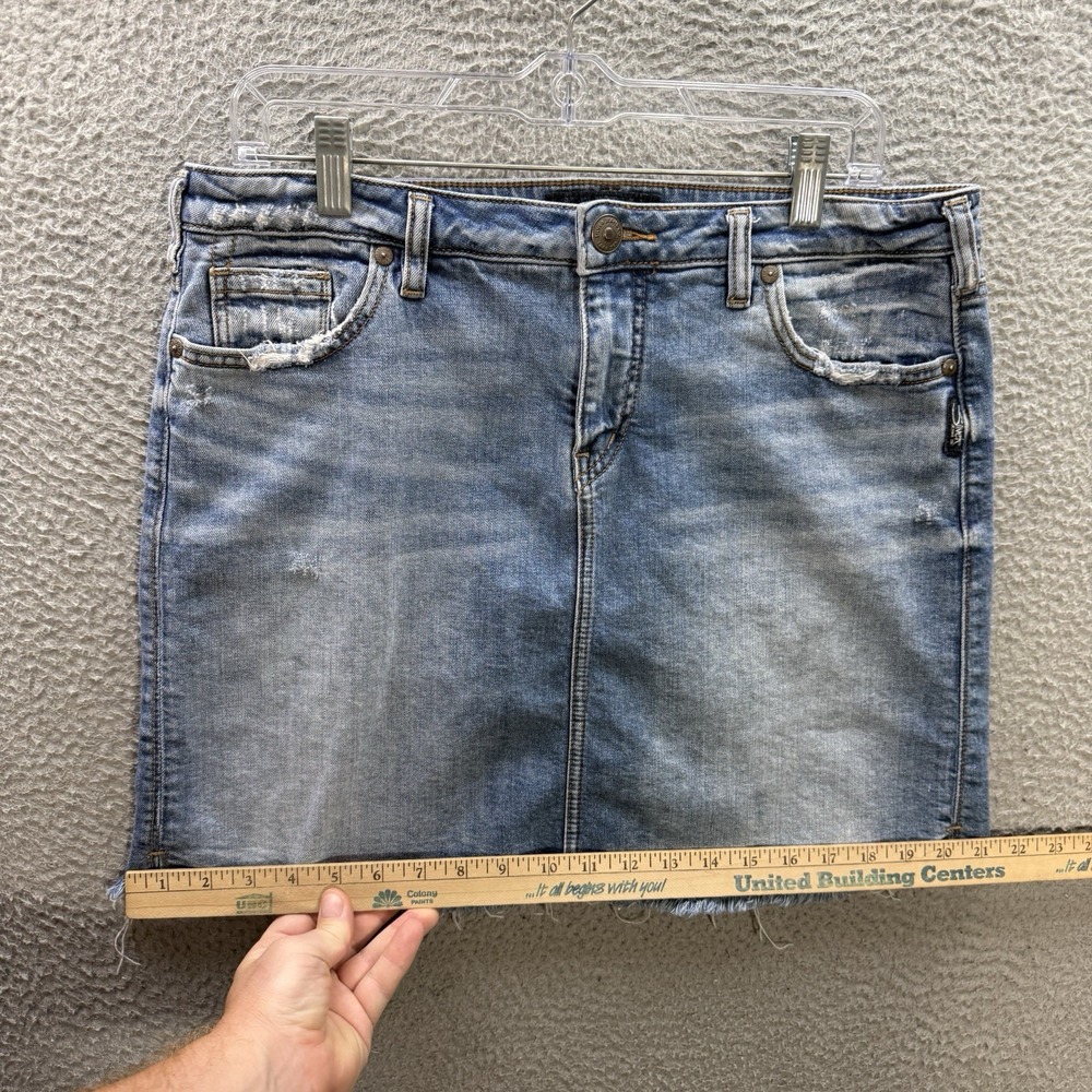 Silver Jeans Skirt Womens 8 Blue Francy Mini Stretch Raw Hem Distressed Denim - Picture 7 of 10